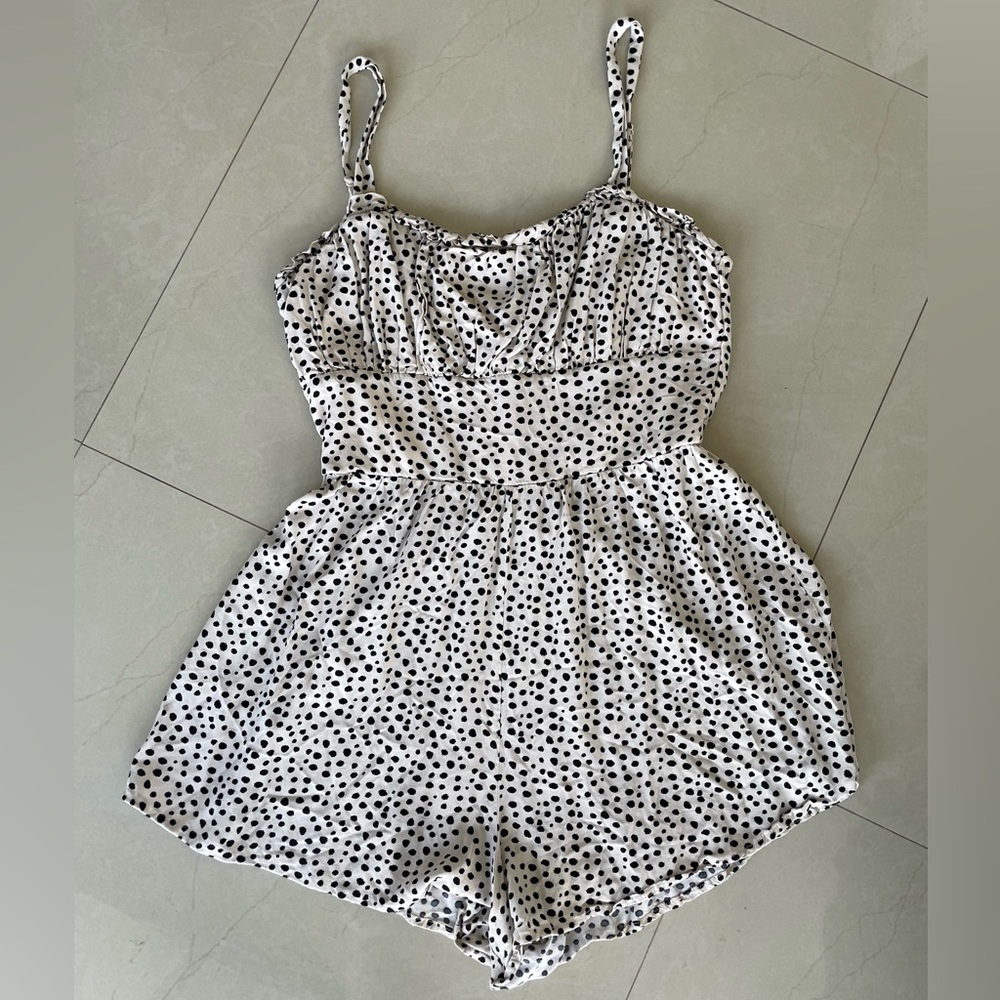 White with black polka dot romper!